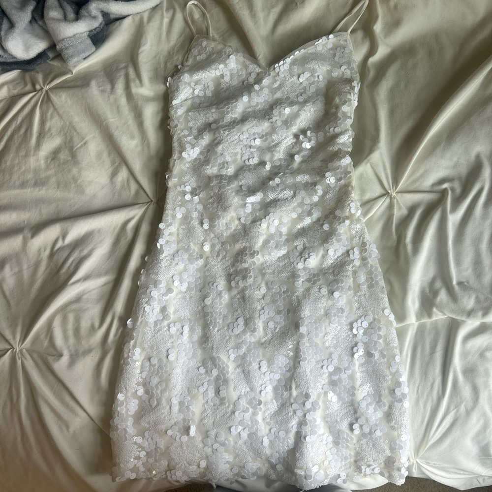 Lulu's White Sequin Mini Dress